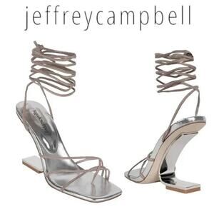 Jeffrey Campbell Bijoux Ankle Tie Wedge Sandal Square Toe Heels